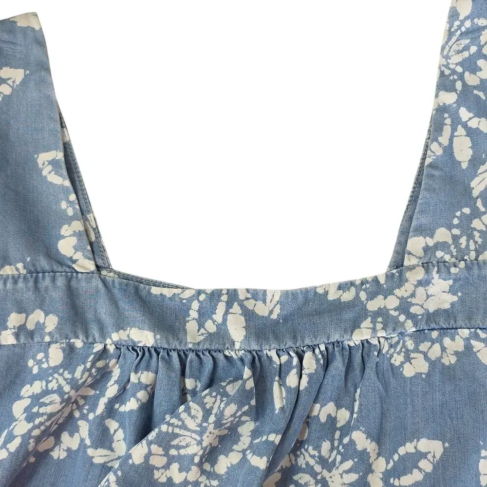 NWT Womens Sz XXL Blue Puff Sleeve Square Neck Peasant Y2K Babydoll Tunic Top